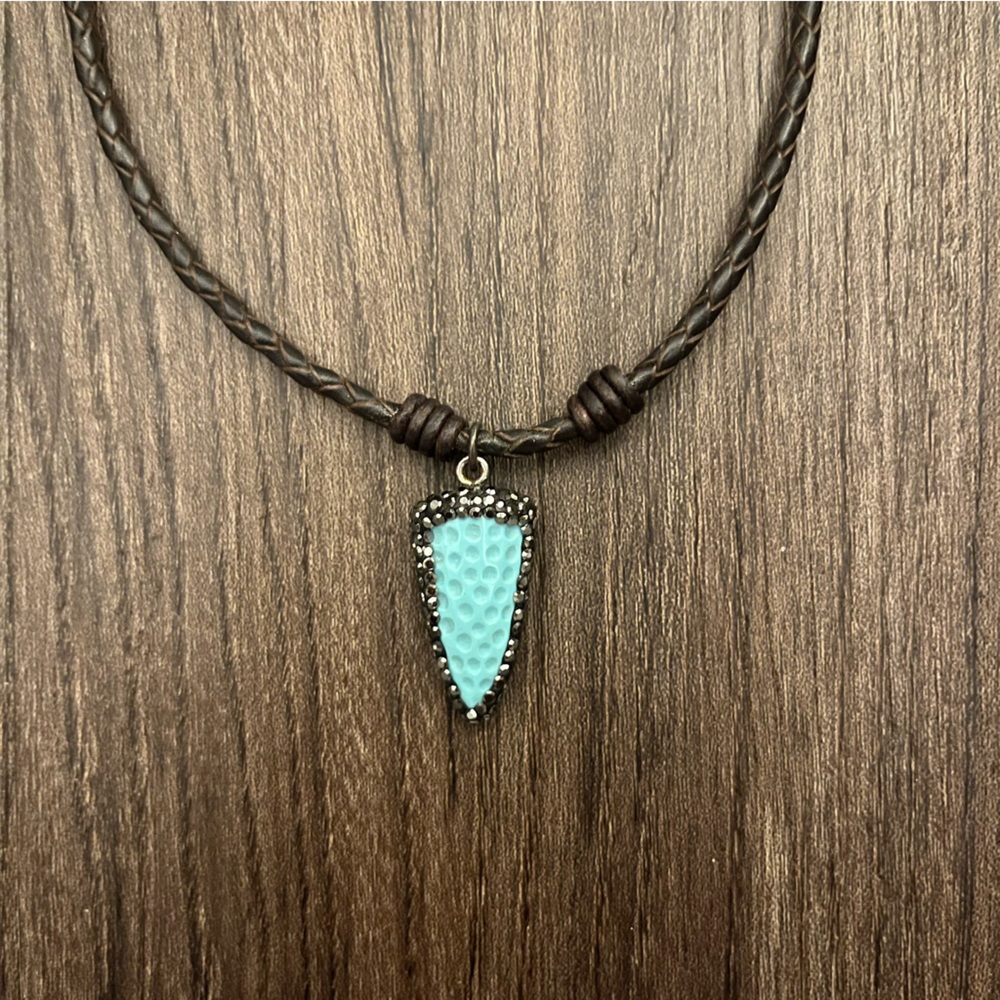 Turquoise Arrowhead Leather Necklace
